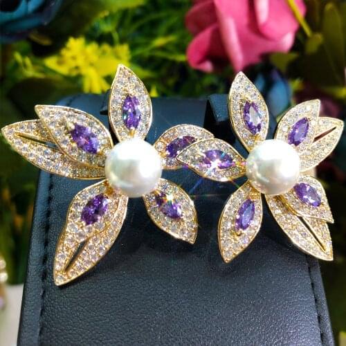 Missvikki Luxury Gorgeous Petals Pearl Earrings For Women Girl Daily Fashion Gift Party Bridal Wedding Earrings Trendy Jewelry