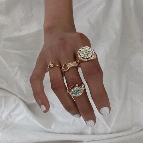 S2391 Fashion Jewelry Evil Eye Ring Set Star Rhinstone Blue Eyes Rings Sets