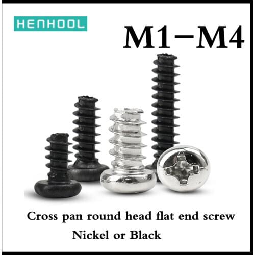 Cross pan round head flat end self-tapping screw Nickel plated Black Electronic screw M1M1.2M1.4M1.5M1.7M2M2.3M2.6M3.5M4