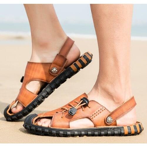Summer Casual Mens Leather Classic Roman Sandals Man Outdoor Beach Slipper Sneaker Rubber Flip Flops Male Water Trekking Sandals