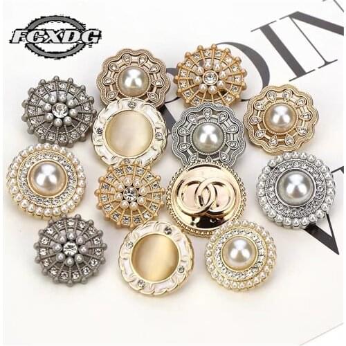 Super Luxury Golden Rhinestone Buttons for Sewing and Needlework Large Pearl Buttons for Clothing Women DIY Blouse Buttons 18mm