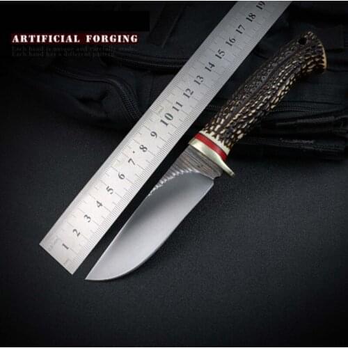 Tactical Knife Survival Knife Outdoor Hunting Fixed Knife 7Cr17Mov Blade Anti Deer horn Handle Camping Knives