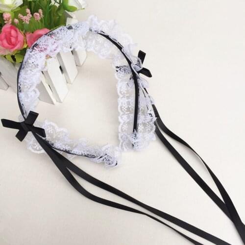 Girls Vintage Japanese Sweet Lolita Lace Strap Bow Headwear Maid Hair Band Maid Daily Hair Accessories Headbands Hair band