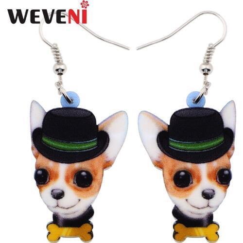 WEVENI Statement Drop Dangle New Long Chihuahua Dog Earrings For Women 2018 Trendy Girl Wholesale Acrylic Printing Jewelry
