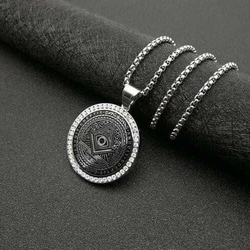 POTCET Neutral Stainless Steel Masonic Illuminati Titanium Pendant Necklace Geometric Fashion Hip Hop Party Jewelry