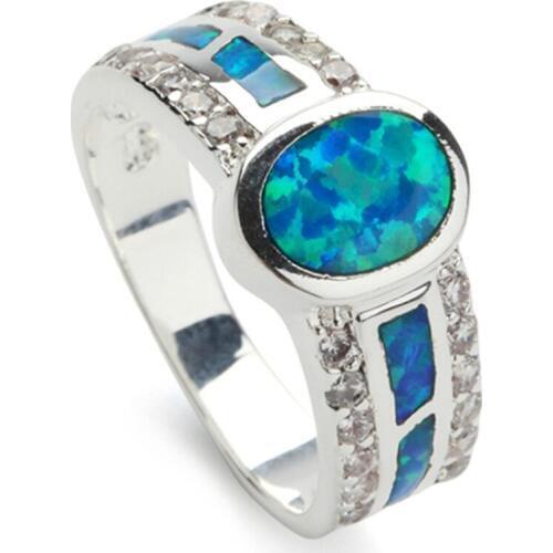 Fleure Esme Vintage wite blue opal Engagement wedding rings for women alibaba-express my orders Rhodium Plated R168 size 6 7 8 9