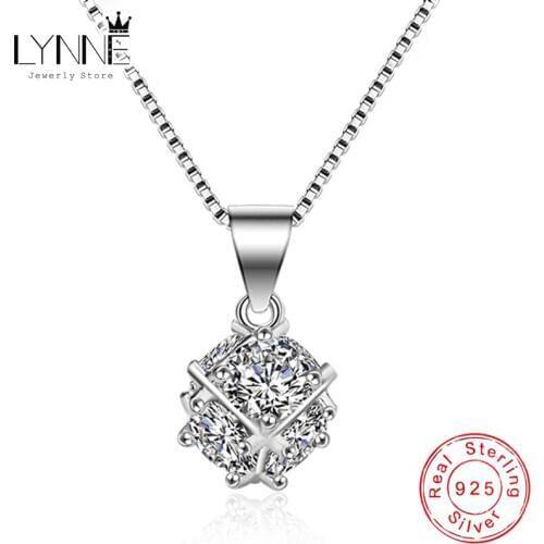 New Fashion 925 Sterling Silver Square AAA Zircon Pendants Necklace Rhinestone CZ Cubes Charm Drop Necklaces Women Jewelry Gift