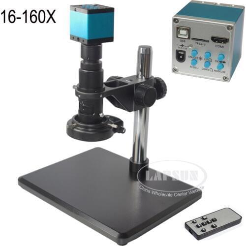 16X - 160X 14.0MP HD HDMI USB Microscope Camera Zoom C-mount Lens + Metal Heavy Stand Long Working Distance