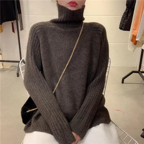 2021 Casual Basic Pullover Jumper Women Turtleneck Cashmere Sweaters Street Batwing Long Sleeve Loose Knitted Autumn Winter Tops