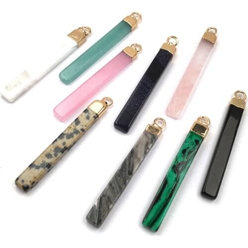 3pcs Natural Stone Pendants Charms Strip Shape Semi-precious Stones for Jewelry Making DIY Accessories Necklaces Earrings 5x45mm
