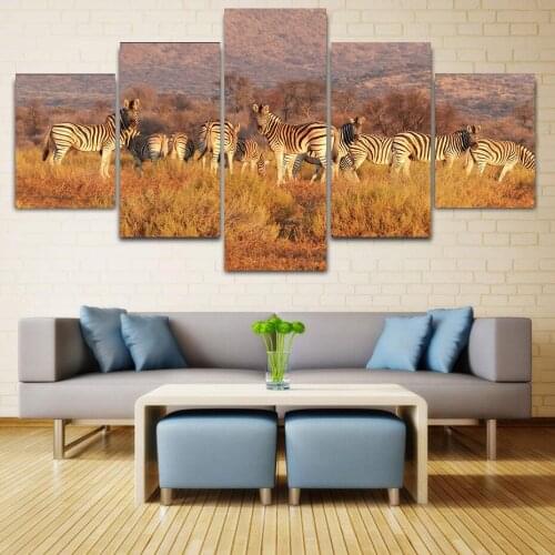 5 Pieces Pictures Wild Animals Zebras HD Prints Canvas Painting Wall Poster Living Room Modern Artwork Mural Wall Decor Charts
