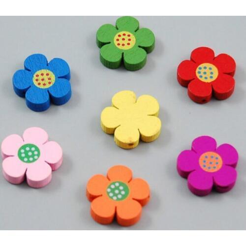 50pcs/lot Mix Color Children Handcraft Department Fittings,DIY Cute Jewelry Making Accessory Small Flower Wood Beads Wholesale