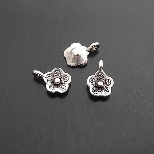 15309)50PCS 9MM Antique Silver Zinc Alloy Flowers Charms Pendants Jewelry Making Supplies Diy Findings Accessories