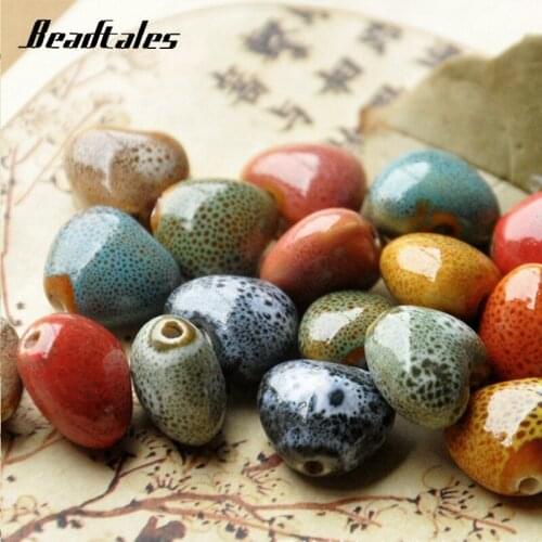 Beadtales 30pcs/lot Vintage Big Red Blue Heart Love Creamic Glaze Charms Beads 15mm fit DIY Jewelry Making Findings Accessories