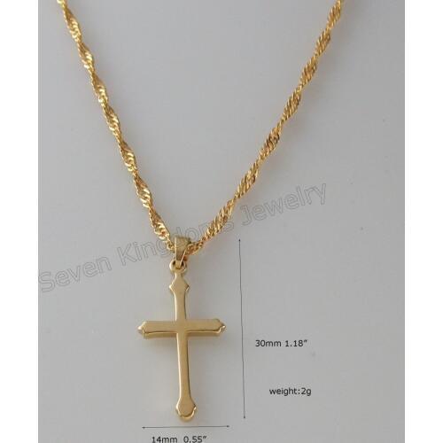 Foromance YELLOW GOLD GP 18" TWIST WATER WAVE NECKLACE & PLAIN SURFACE JESUS CROSS GOD PENDANT