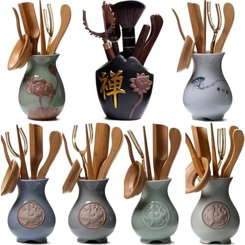 Kungfu Tea Set Accessories Tea Ceremony Six Gentlemen Whole Set Black Sandalwood Solid Wood Tea Clip Bamboo Tweezers Tea Clip