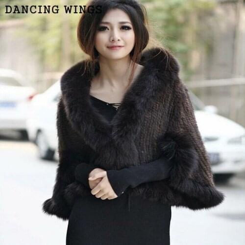 Black coffee womens fashion cape coat poncho short paragraph real fox fur collar mink shawl