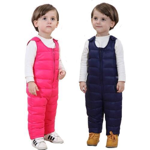 Kids Winter Down Pants Ovearlls Toddler Clothing Kids Warm Trousers Pants For Baby Boys Girls 0-4 Years Wear TX045