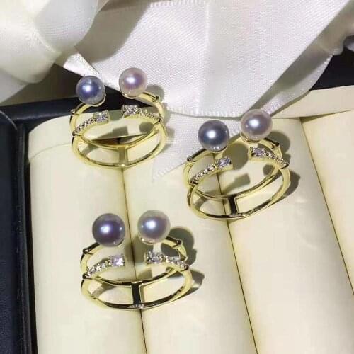 TWO PAERL 925 Sterling Silver Adjustable Ring Settings Findings Mountings Parts for Pearl Corals Jade Beads Stones Crystal