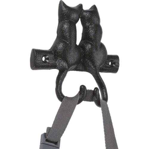 Double Cats Cast Iron Hook Wall Housekeeper Kitty Hanger Bag/Towel/Clothes/Coat Crafted Home Garden Outdoor Bathroom Kitchen