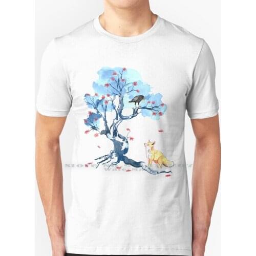 The Fox And The Crow T Shirt 100% Pure Cotton Tree Autumn Book Animals Watercolor Read Animal Foxes Fantasy Tale Fables Nature