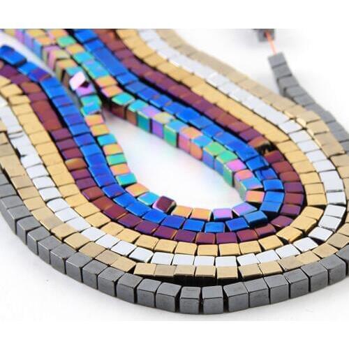 Hematite 4MM Stone Beads 100pcs/lot Coated Natural Stone Hematite Cube Square Loose Spacer Beads