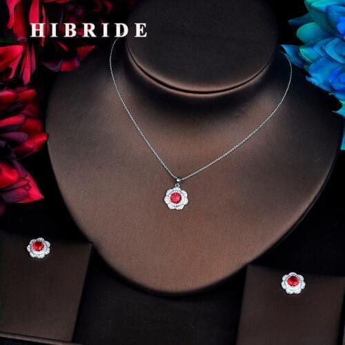 HIBRIDE Luxury White Gold Color Link Chain Pendant Women Bridal Jewelry Sets Necklace Sets Earings Fashion Jewelry N-543