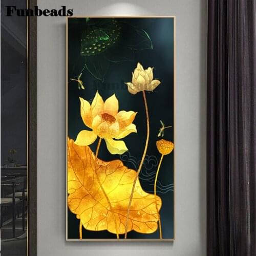 Golden lotus 5d diy diamond painting Full square diamond embroidery full round mosaic 3d Puzzle Picture,New Top Gift FF4033