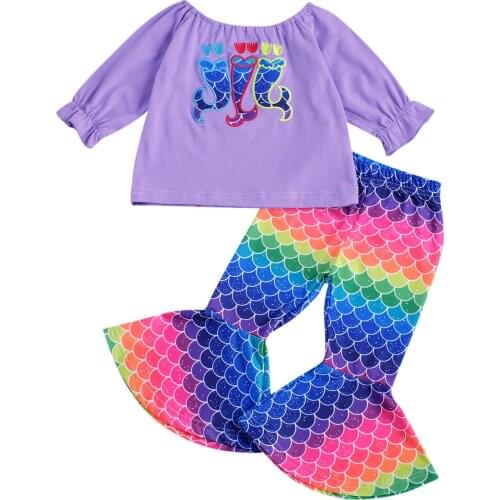 Infant Kids Girl Clothing Set, Embroidered Long Sleeve Top and Flared Pants Two-piece Suit for Birthday Party Photography 1-7Y