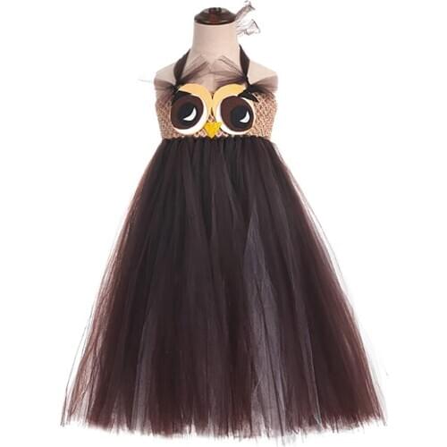 Brown Owl Costume Kid Girls Ankle Length Animal Dress Up Clothes for Holiday Perform 1-12y Children Fancy Party Dress Photoshoot