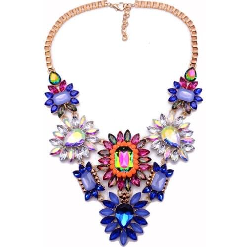 Big Brand Fashion Women Statement Choker Necklace Colorful Flower Chain Pendants Necklaces Crystal Jewelry Maxi Collier Femme