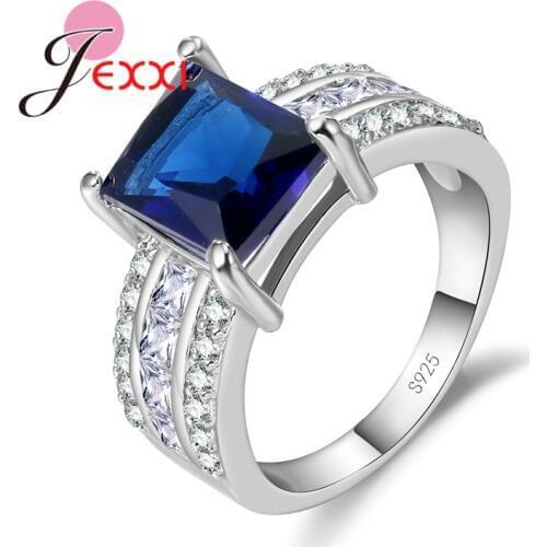 Top Quality Fashion Silver Engagment Rings Jewelry For Woman Luxury Square CZ Crystal Wedding Band Ring Accessory