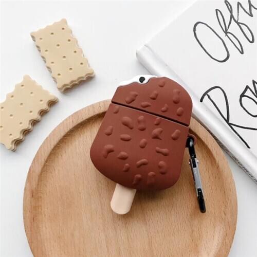 3D Cute Cartoon Chocolate Ice Cream silicone soft Headphone Earphone case for Apple airpods 1 2 Wireless charing Headset cover