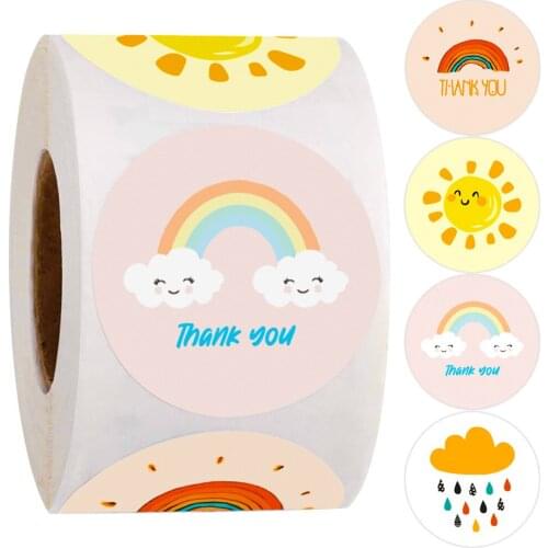 50-500pcs 4 patterns Designs Cute Sun Rainbow Sticker Thank You Stickers For Handmade Gift Decor Labels Kids Reward Stickers