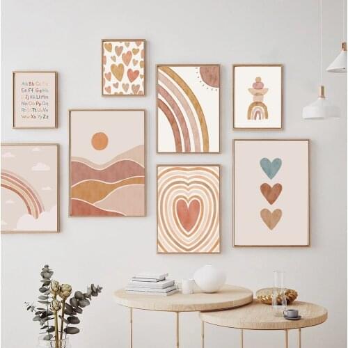 Rainbow Sun Mountain Heart Alphabet Lighthouse Wall Art Canvas Painting Posters Boho Nursery Print Abstract Baby Kids Room Decor