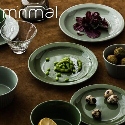 New Green Ceramic Dessert Plate Dish Porcelain Family Dinner Bowl Soup Salad plateNordic Luxury Style Dinner Tableware