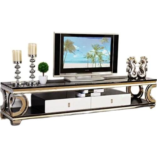 Natural marble Stainless steel TV Stand modern Living Room Home Furniture tv led monitor stand mueble tv cabinet mesa tv table
