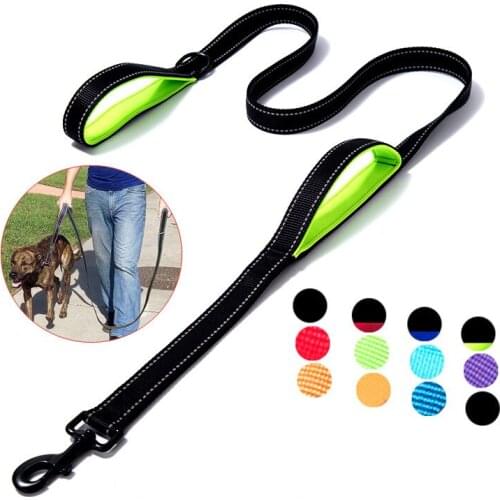 Dog Leash Dual Handle Hands Free Running Leash Shock Absorbing Extendible Bungee Reflective Stitching Adjustable Waist Belt