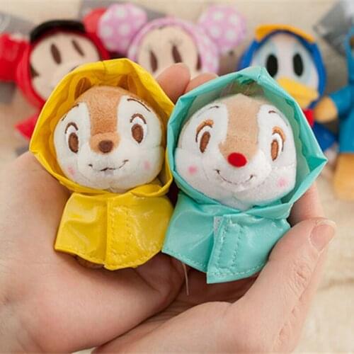 Pooh Bear Mickey Mouse Donald Duck In a Raincoat Stuffed Plush Key Ring Anime Plush Pendant Cartoon Key Chain Toys for Kids