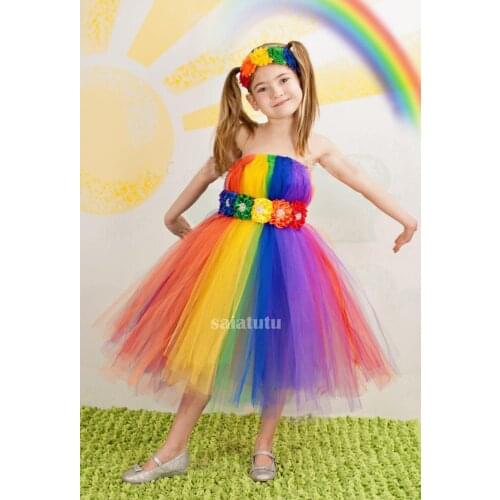 Rainbow fluffy Beauty Contest Summer Party Kids Clothes Children Princess Clothing Vestido tutu Costume Tutu Girls Party dress