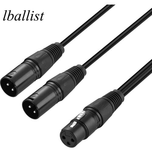 Lballist 30cm 3Pin XLR Female to Dual XLR Male Y Splitter Cable Converter For Microphone Mixer Amplifier