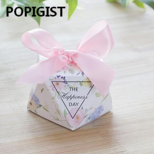 Pink diamond shape flower Deer /Happiness Day Candy Boxes Wedding Favors Bomboniere paper Gift Box Party Chocolate box 50pcs