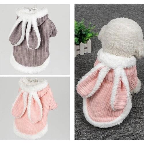 Ainolway Rabbit Ear Dog Sweater Thickene Cat Hooded Warm Coat Lamb Wool Pet Cosplay Clothe Casual Pet Four Season Two-Leg Jacket