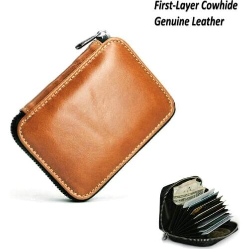 Tikigogo High Grade Genuine Leather Business Card Holder Wallet Bag Case ID Card Bank Credit Card Holder Change Coin Wallet