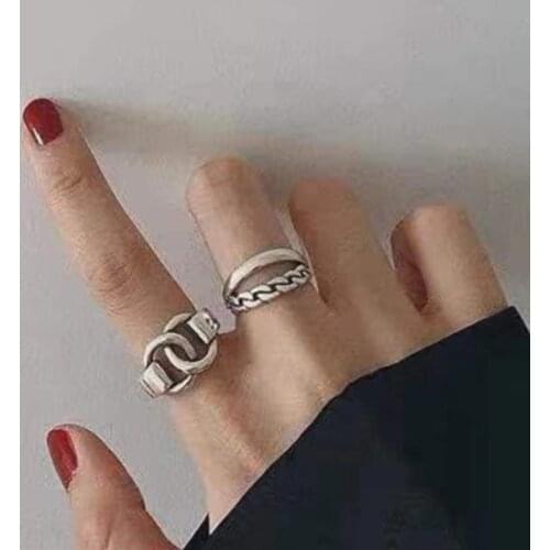 Hip Pop Vintage Metal Punk Chain Cross Open Rings Belt Buckle Design Finger Rings for Women men Party Jewelry Gifts