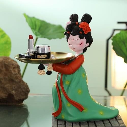 Enter The Key Storage Statue Vintage Tang Palace Lady Tray Sculpture Can Store Lipstick Watch Jewelry Living Room Home Decor