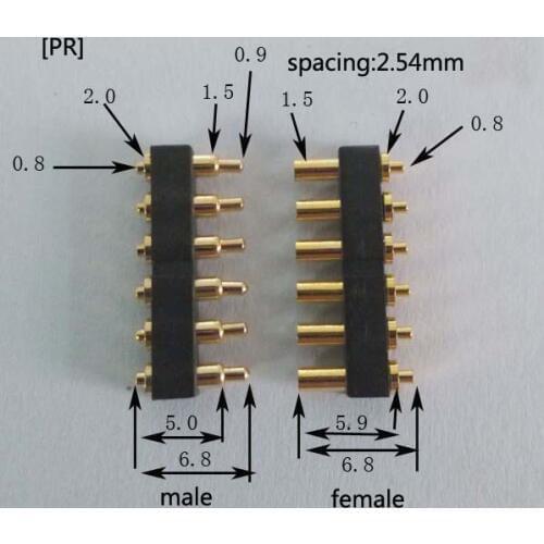 Tangda pogo pin connector Spacing 2.54mm 6pin high temperature resistant spring female male high current connector
