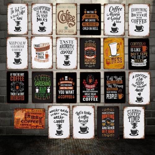 [ WellCraft ] Drink Coffee Idea Metal Plaque Wall Signs Vintage quote Funny Painting Custom Cafe Gift DecorLT-1921