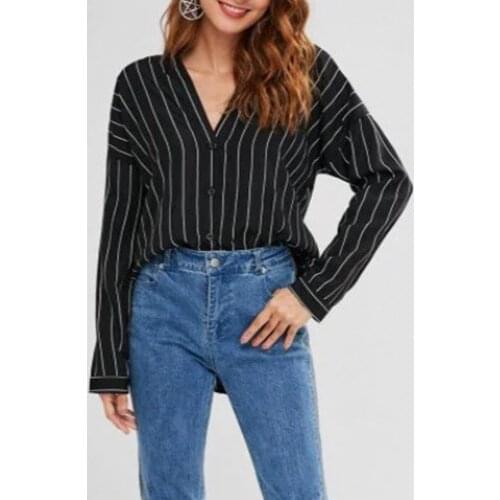 Women V-Neck Stripe Pringting Long Sleeve Plus Size Tank Career Blouses T Shirt Casual Plus Size Top Stripe Shirt For Women
