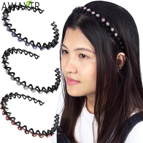 AWAYTR Fashion Flower Rhinestone Bangs Headband Non-slip Elastic Hairbands Crystal Band for Women Girl Hair Accessories Headwear